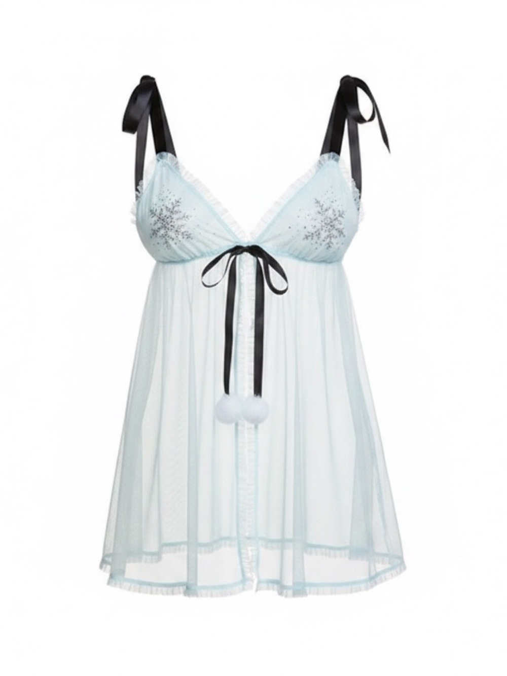 NWOT Victorias Secret Sheer Babydoll Chemise Snowflake with matching thong Large